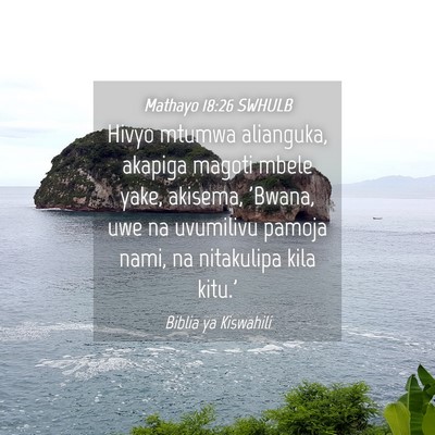Picture 04 - Mathayo 18:26 SWHULB - Hivyo mtumwa alianguka, akapiga magoti mbele - Bible Verse Picture