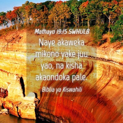 Picture 04 - Mathayo 19:15 SWHULB - Naye akaweka mikono yake juu yao, na kisha - Bible Verse Picture