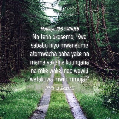 Picture 04 - Mathayo 19:5 SWHULB - Na tena akasema, 'Kwa sababu hiyo mwanaume - Bible Verse Picture