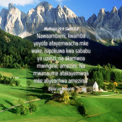 Picture 04 - Mathayo 19:9 SWHULB - Nawaambieni, kwamba yeyote atayemwacha mke wake, - Bible Verse Picture