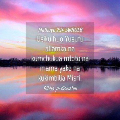 Picture 04 - Mathayo 2:14 SWHULB - Usiku huo Yusufu aliamka na kumchukua mtoto na - Bible Verse Picture