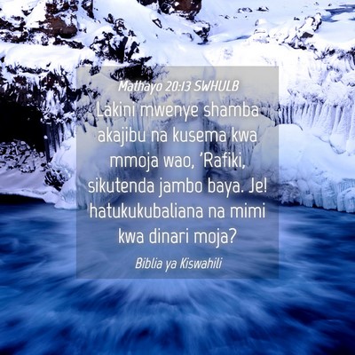Picture 04 - Mathayo 20:13 SWHULB - Lakini mwenye shamba akajibu na kusema kwa mmoja - Bible Verse Picture