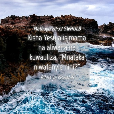 Picture 04 - Mathayo 20:32 SWHULB - Kisha Yesu alisimama na aliwaita na kuwauliza, - Bible Verse Picture