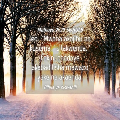 Picture 04 - Mathayo 21:29 SWHULB - leo. `Mwana akajibu na kusema, `sitakwenda, ' - Bible Verse Picture