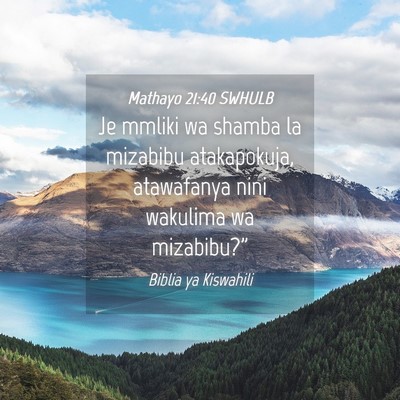 Picture 04 - Mathayo 21:40 SWHULB - Je mmliki wa shamba la mizabibu atakapokuja, - Bible Verse Picture