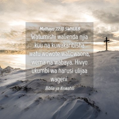 Picture 04 - Mathayo 22:10 SWHULB - Watumishi walienda njia kuu na kuwakaribisha watu - Bible Verse Picture