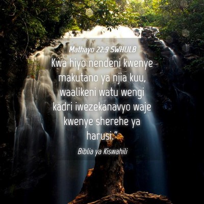 Picture 04 - Mathayo 22:9 SWHULB - Kwa hiyo nendeni kwenye makutano ya njia kuu, - Bible Verse Picture