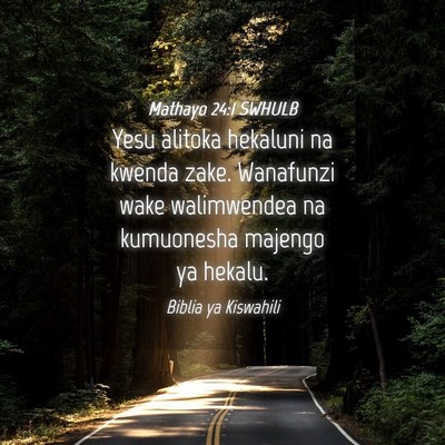 Picture 04 - Mathayo 24:1 SWHULB - Yesu alitoka hekaluni na kwenda zake. Wanafunzi - Bible Verse Picture
