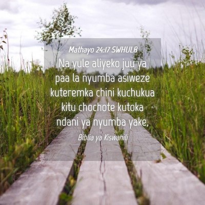 Picture 04 - Mathayo 24:17 SWHULB - Na yule aliyeko juu ya paa la nyumba asiweze - Bible Verse Picture