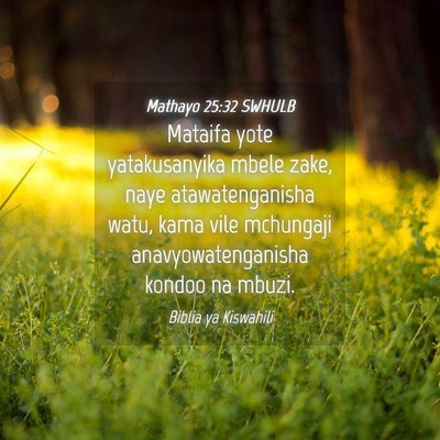 Picture 04 - Mathayo 25:32 SWHULB - Mataifa yote yatakusanyika mbele zake, naye - Bible Verse Picture