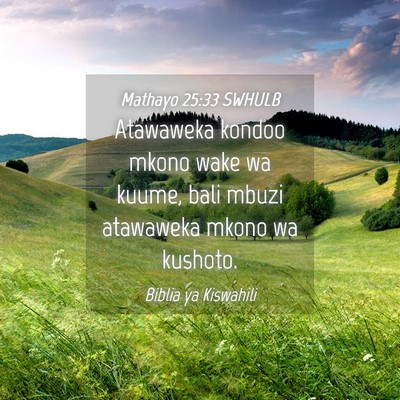 Picture 04 - Mathayo 25:33 SWHULB - Atawaweka kondoo mkono wake wa kuume, bali mbuzi - Bible Verse Picture