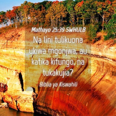Picture 04 - Mathayo 25:39 SWHULB - Na lini tulikuona ukiwa mgonjwa, au katika - Bible Verse Picture