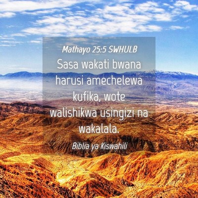 Picture 04 - Mathayo 25:5 SWHULB - Sasa wakati bwana harusi amechelewa kufika, wote - Bible Verse Picture