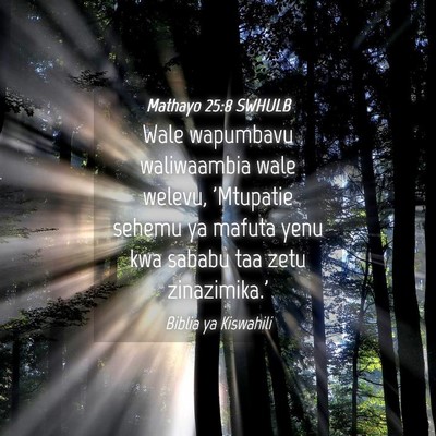 Picture 04 - Mathayo 25:8 SWHULB - Wale wapumbavu waliwaambia wale welevu, 'Mtupatie - Bible Verse Picture