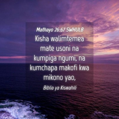 Picture 04 - Mathayo 26:67 SWHULB - Kisha walimtemea mate usoni na kumpiga ngumi, na - Bible Verse Picture