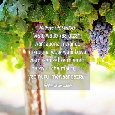 Picture 04 - Mathayo 4:16 SWHULB - Watu walio kaa gizani wameuona mwanga mkuu, na - Bible Verse Picture