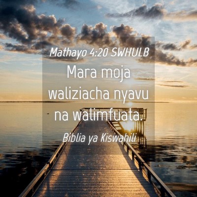 Picture 04 - Mathayo 4:20 SWHULB - Mara moja waliziacha nyavu na - Bible Verse Picture