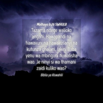 Picture 04 - Mathayo 6:26 SWHULB - Tazama ndege walioko angani. Hawapandi na - Bible Verse Picture