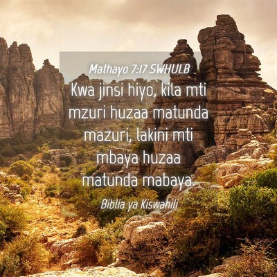 Picture 04 - Mathayo 7:17 SWHULB - Kwa jinsi hiyo, kila mti mzuri huzaa matunda - Bible Verse Picture