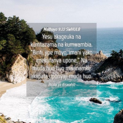 Picture 04 - Mathayo 9:22 SWHULB - Yesu akageuka na kumtazama na kumwambia. - Bible Verse Picture