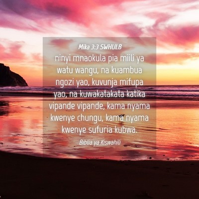 Picture 04 - Mika 3:3 SWHULB - ninyi mnaokula pia miili ya watu wangu, na - Bible Verse Picture