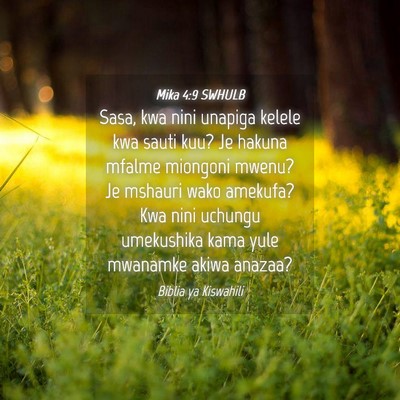 Picture 04 - Mika 4:9 SWHULB - Sasa, kwa nini unapiga kelele kwa sauti kuu? Je - Bible Verse Picture