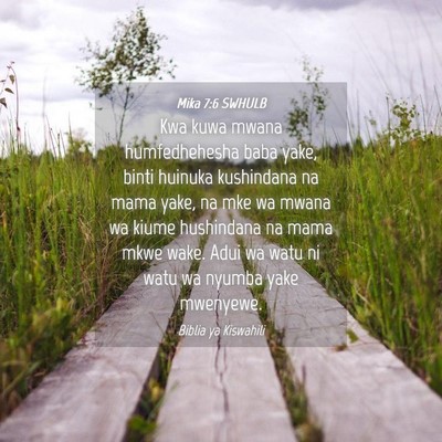 Picture 04 - Mika 7:6 SWHULB - Kwa kuwa mwana humfedhehesha baba yake, binti - Bible Verse Picture