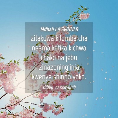 Picture 04 - Mithali 1:9 SWHULB - zitakuwa kilemba cha neema katika kichwa chako na - Bible Verse Picture
