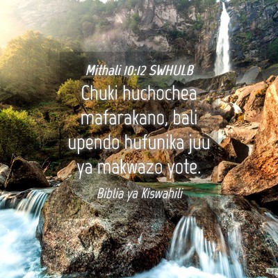 Picture 04 - Mithali 10:12 SWHULB - Chuki huchochea mafarakano, bali upendo hufunika - Bible Verse Picture