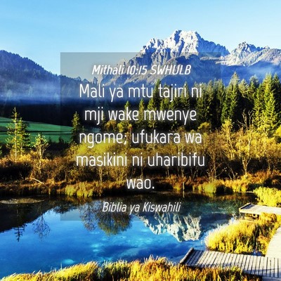 Picture 04 - Mithali 10:15 SWHULB - Mali ya mtu tajiri ni mji wake mwenye ngome; - Bible Verse Picture