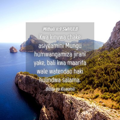 Picture 04 - Mithali 11:9 SWHULB - Kwa kinywa chake asiyeamini Mungu humwangamiza - Bible Verse Picture