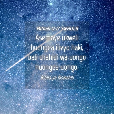 Picture 04 - Mithali 12:17 SWHULB - Asemaye ukweli huongea ilivyo haki, bali shahidi - Bible Verse Picture