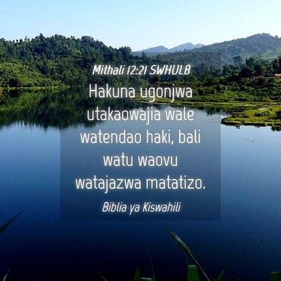 Picture 04 - Mithali 12:21 SWHULB - Hakuna ugonjwa utakaowajia wale watendao haki, - Bible Verse Picture