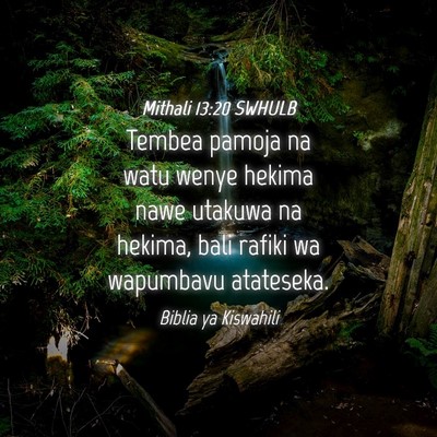 Picture 04 - Mithali 13:20 SWHULB - Tembea pamoja na watu wenye hekima nawe utakuwa - Bible Verse Picture