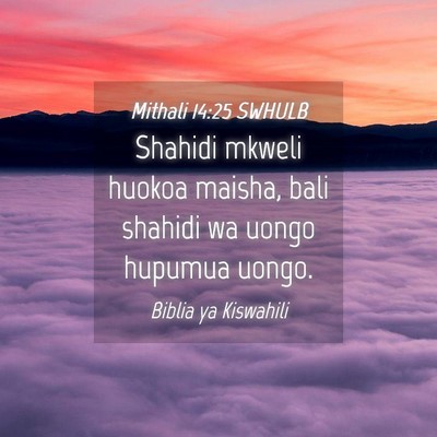 Picture 04 - Mithali 14:25 SWHULB - Shahidi mkweli huokoa maisha, bali shahidi wa - Bible Verse Picture