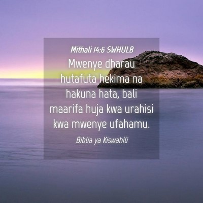 Picture 04 - Mithali 14:6 SWHULB - Mwenye dharau hutafuta hekima na hakuna hata, - Bible Verse Picture