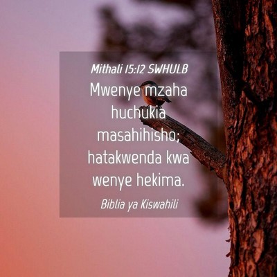 Picture 04 - Mithali 15:12 SWHULB - Mwenye mzaha huchukia masahihisho; hatakwenda kwa - Bible Verse Picture