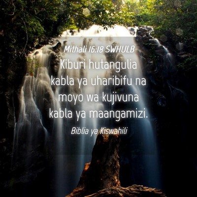 Picture 04 - Mithali 16:18 SWHULB - Kiburi hutangulia kabla ya uharibifu na moyo wa - Bible Verse Picture