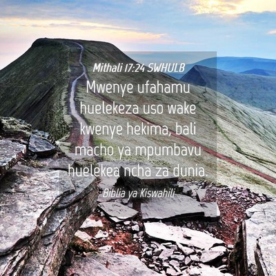 Picture 04 - Mithali 17:24 SWHULB - Mwenye ufahamu huelekeza uso wake kwenye hekima, - Bible Verse Picture