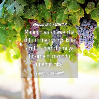 Picture 04 - Mithali 18:4 SWHULB - Maneno ya kinywa cha mtu ni maji yenye kina - Bible Verse Picture