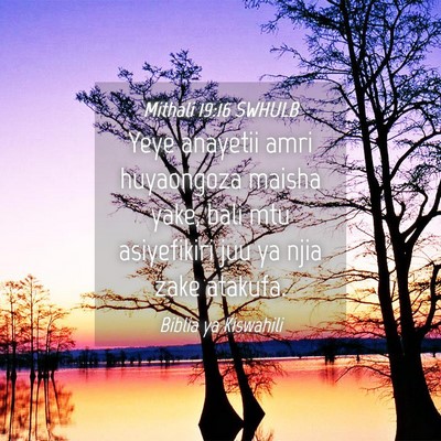 Picture 04 - Mithali 19:16 SWHULB - Yeye anayetii amri huyaongoza maisha yake, bali - Bible Verse Picture