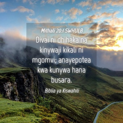 Picture 04 - Mithali 20:1 SWHULB - Divai ni dhihaka na kinywaji kikali ni mgomvi; - Bible Verse Picture