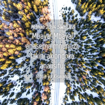 Picture 04 - Mithali 20:14 SWHULB - “Mbaya! Mbaya!” anasema mnunuzi, lakini - Bible Verse Picture