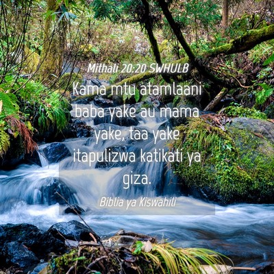 Picture 04 - Mithali 20:20 SWHULB - Kama mtu atamlaani baba yake au mama yake, taa - Bible Verse Picture