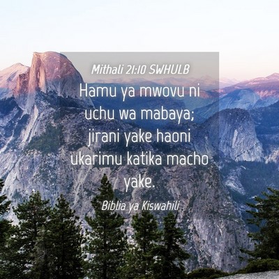 Picture 04 - Mithali 21:10 SWHULB - Hamu ya mwovu ni uchu wa mabaya; jirani yake - Bible Verse Picture