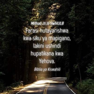 Picture 04 - Mithali 21:31 SWHULB - Farasi hutayarishwa kwa siku ya mapigano, lakini - Bible Verse Picture