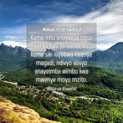 Picture 04 - Mithali 25:20 SWHULB - Kama mtu anayevua nguo katika hali ya baridi, au - Bible Verse Picture