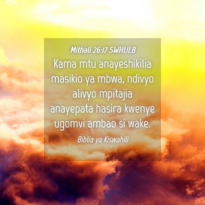 Picture 04 - Mithali 26:17 SWHULB - Kama mtu anayeshikilia masikio ya mbwa, ndivyo - Bible Verse Picture
