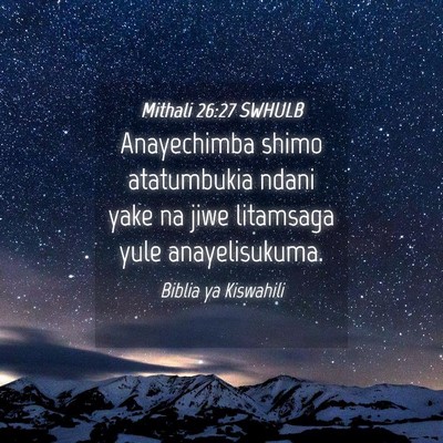 Picture 04 - Mithali 26:27 SWHULB - Anayechimba shimo atatumbukia ndani yake na jiwe - Bible Verse Picture