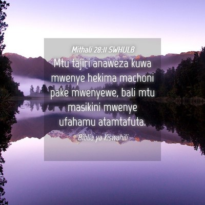 Picture 04 - Mithali 28:11 SWHULB - Mtu tajiri anaweza kuwa mwenye hekima machoni - Bible Verse Picture